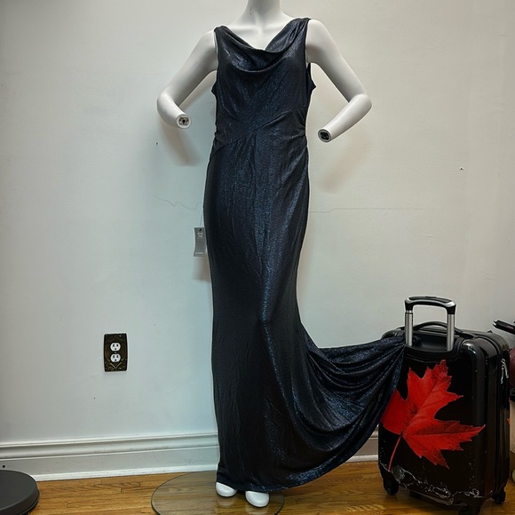 NEW Canada made Le Chateau gown dress maxi metallic navy blue sparkly shiny - Picture 1 of 7